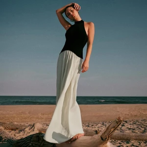Fall Loose Backless Stitching Pleated Slim Mop Dress