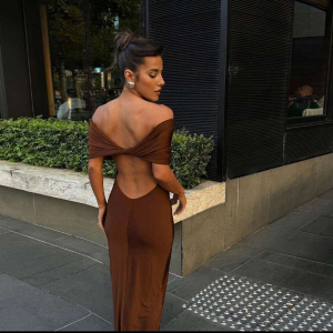 Spring Summer Wear Off Shoulder Backless Sheath Maxi Dress