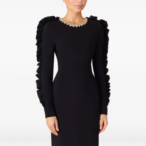 Stringy Selvedge Three Dimensional Decoration Long Sleeve Mid Length Dress
