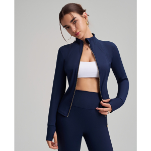 Zipper Slim Fit Stand Up Collar Cinched Fitness Running Sports Yoga Coat