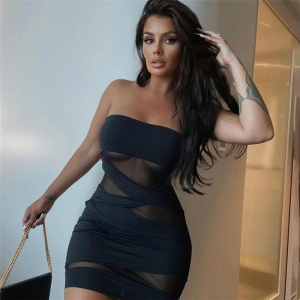 Winter Chest Wrapped Off Neck See Through Slim Fit Sheath Dress