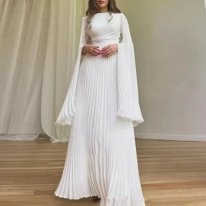 French Royal Super Long Sleeve Retro Dance Club Formal Cinched Pleated Dress