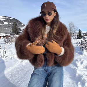 Autumn Winter Idle Collared Thickening Faux Fur Effect Plush Overcoat Coat