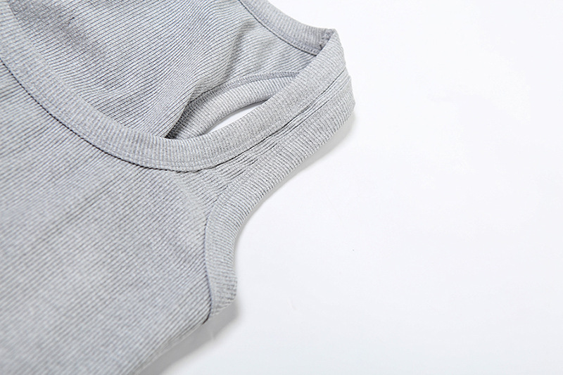 Autumn Casual Round Neck Solid Color Slim Fit I Shape Vest High Waist Shorts Suit 5 Autumn Casual Round Neck Solid Color Slim Fit I Shape Vest High Waist Shorts Suit - Image 5