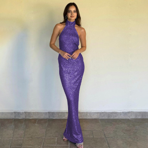 Elegant Slim Backless Sleeveless Sequined Sheath Dress