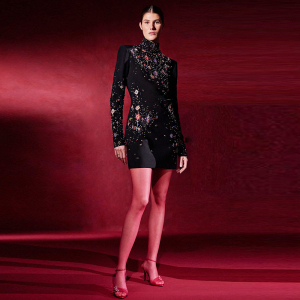Exquisite Rhinestone Embroidered Beads Rhinestone Slim Fit Long Sleeved Dress