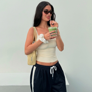 Solid Color Basic Small Sling Lace Stitching Pleated Spaghetti Strap Tank Top Outer Wear Short Top