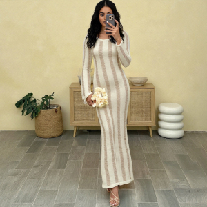 Cutout Bare Back Slim Fit Knitted Long Sleeved Dress