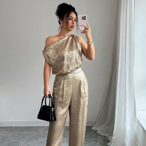 Vest Pants High Waist Casual Jumpsuit Golden