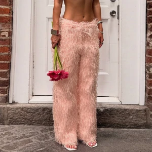 Casual Solid Color Fluff Sweatpants High Waist Straight Leg Pants