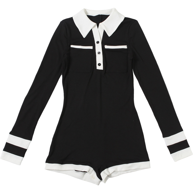Autumn Cool Contrast Color Collared Button Slim High Waist Long Sleeves Jumpsuit 7 Autumn Cool Contrast Color Collared Button Slim High Waist Long Sleeves Jumpsuit - Image 7
