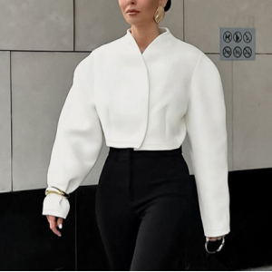 Autumn Stylish Graceful Simple V neck Machete Long Sleeve Loose Fitting Short Coat