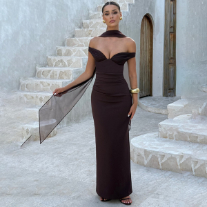 Elegant Tube Top Solid Color Sleeveless Slim Fit Backless Dress