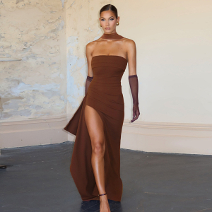 Summer Elegant Scarf Collar Slim Fit Slit Backless Tube Top Dress