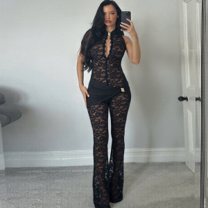Lace Stitching Sleeveless High Waist Slim Fit Micro Pull Jumpsuit
