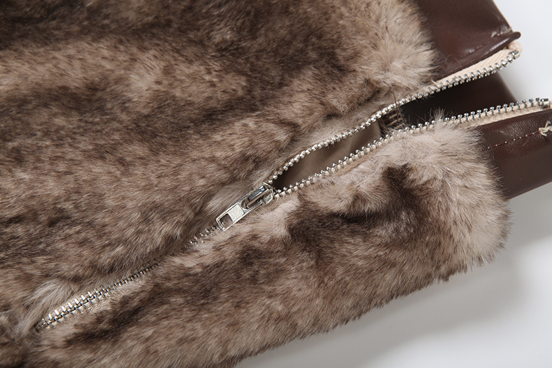 Autumn Winter Faux Leather Stitching Furry Zipper Slim Fit Shorts 9 Autumn Winter Faux Leather Stitching Furry Zipper Slim Fit Shorts - Image 9
