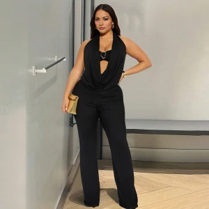 Tube Top Halter Deep V Plunge neck Backless Jumpsuit