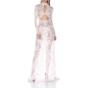 Elegant High Grade Lace Fabric Backless Long Sleeve Morning Gowns Dress
