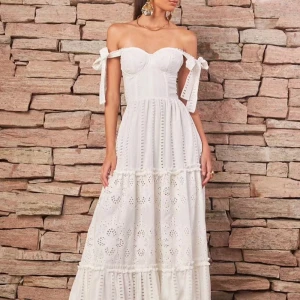 Elegant Cami Dress off Shoulder Embroidered Hollow Out Cutout Dress