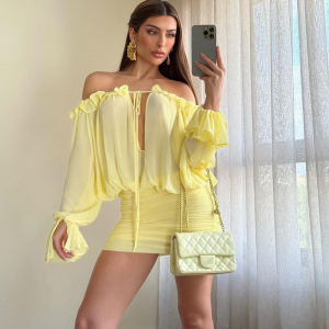 Fall Off the Shoulder Hollow Out Cutout Tied Solid Color Slim Hip Bag Dress