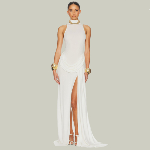 High Split Tight Waist Elegance Sleeveless Pleated Dress
