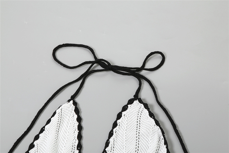 Autumn Winter Color Contrast V Neck Halter Lace Up Backless Knitted Dress 5 Autumn Winter Color Contrast V Neck Halter Lace Up Backless Knitted Dress - Image 5