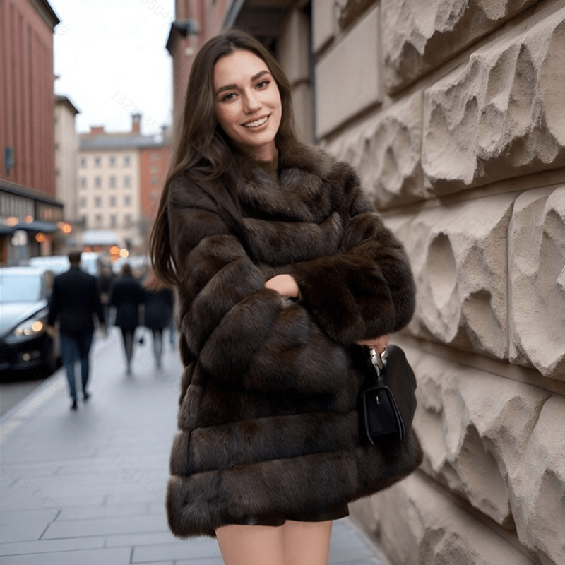 Artificial Mink Hair Fur Coat Mid Length Hooded Coat 3 Artificial Mink Hair Fur Coat Mid Length Hooded Coat - Image 3