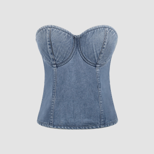 Spicy Girl Retro Denim Tube Top Sweet Cool off Shoulder Cropped Top