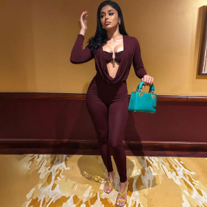 Summer Bandeau Swing Collar Tight Waist Sheath Solid Color Jumpsuit