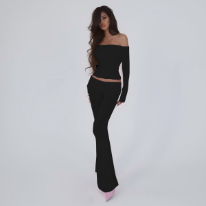 Waist Trimming Small Top Slim Hip Bag Bootcut Pants Two Piece Sets
