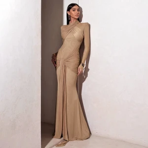Autumn Slim Fit Streamer Long Sleeve Solid Color Hip Dress