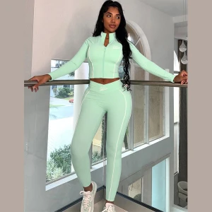 Autumn Winter Cropped Long Sleeve Top Slim Hip Pants Set