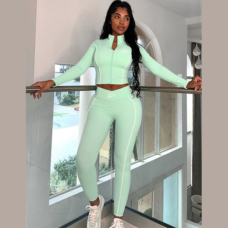 Autumn Winter Cropped Long Sleeve Top Slim Hip Pants Set 1 Autumn Winter Cropped Long Sleeve Top Slim Hip Pants Set