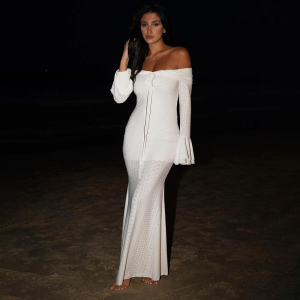 Summer Elegant Slim Off Neck Flared Sleeves Dress