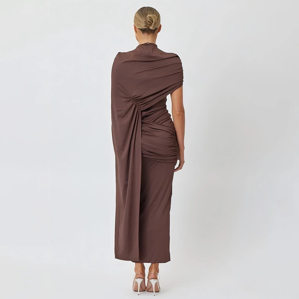 Round Neck Shoulder Wrap Solid Color Slim Fitting Patchwork Ribbon Dress 6 Round Neck Shoulder Wrap Solid Color Slim Fitting Patchwork Ribbon Dress - Image 6