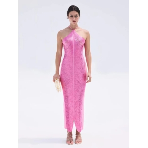 Tassel Back Slit Halter Dress