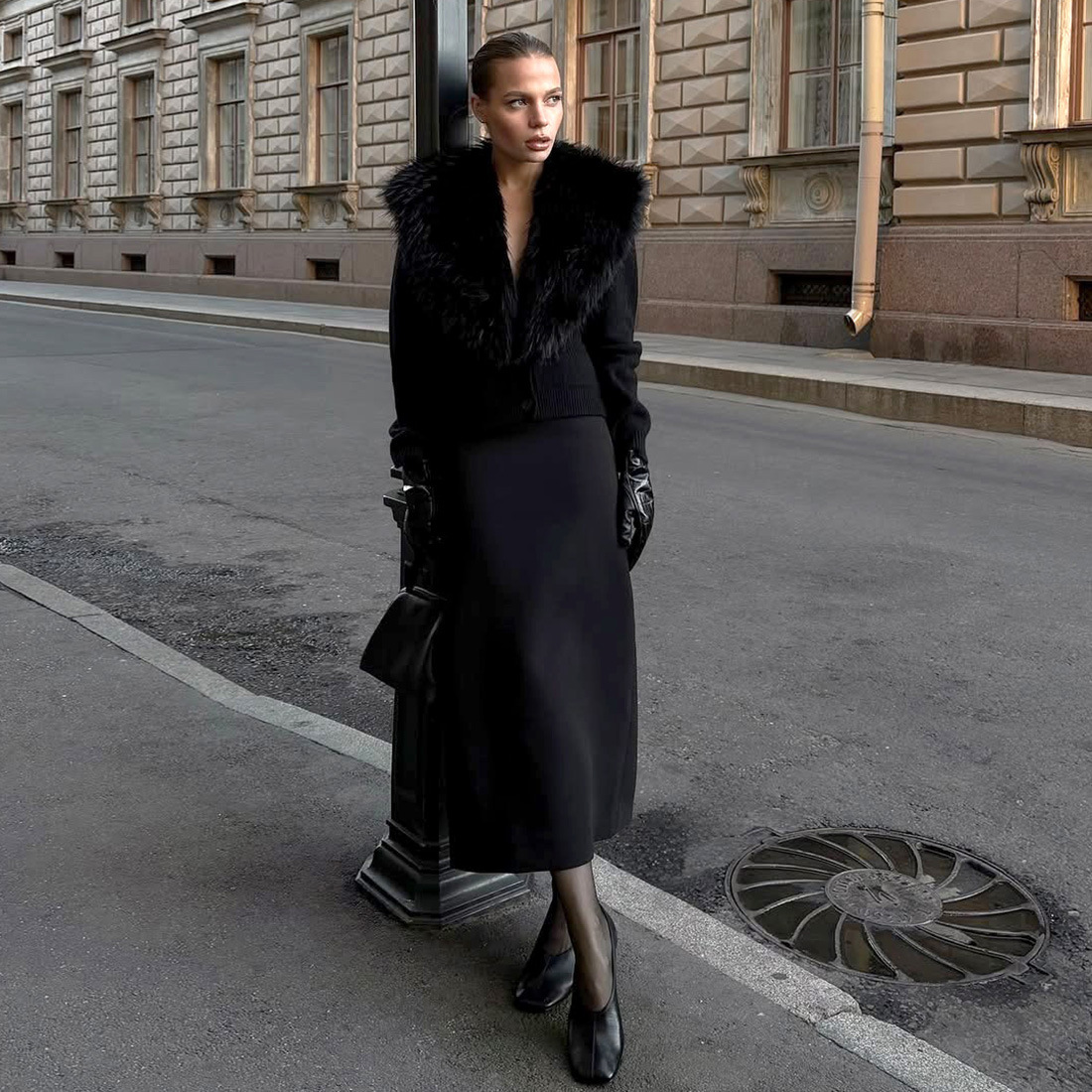Autumn Winter Elegant Fur Collar Stitching Solid Color Cardigan Long Sleeve Coat 2 Autumn Winter Elegant Fur Collar Stitching Solid Color Cardigan Long Sleeve Coat - Image 2