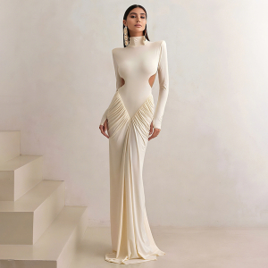 Summer High Collar Slim Backless Solid Color Maxi Dress