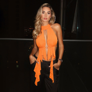 Summer Mesh Hollow Out Cutout Halter Lace up Backless Tassel T shirt Vest
