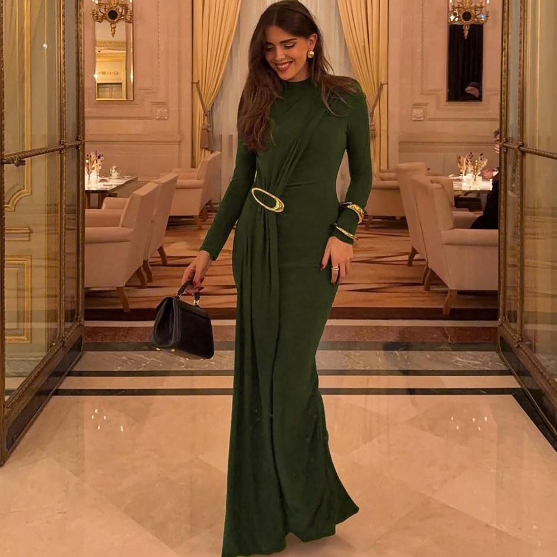 Autumn Winter Elegant Slim Formal Dress Solid Color Ribbon Dress 2 Autumn Winter Elegant Slim Formal Dress Solid Color Ribbon Dress - Image 2