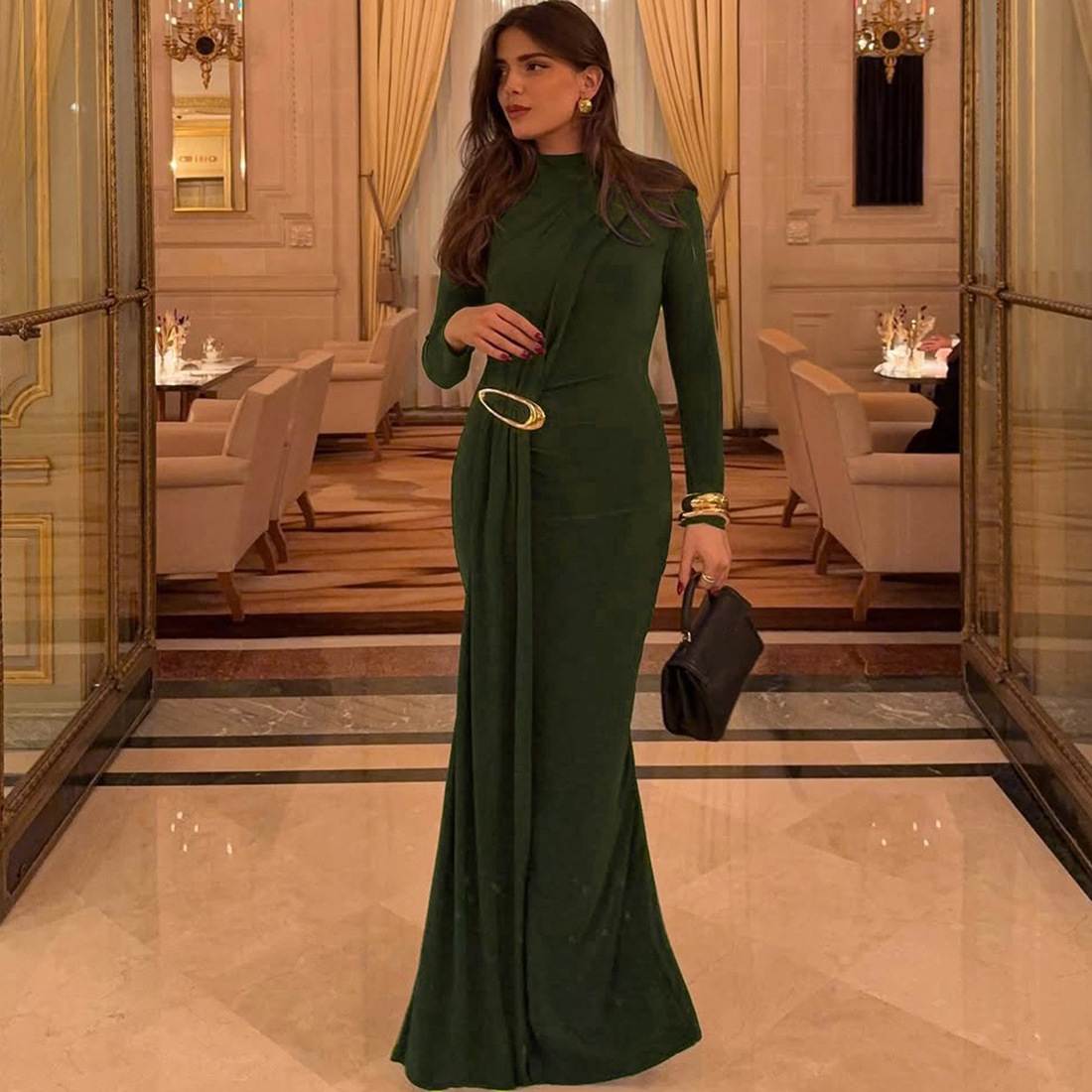 Autumn Winter Elegant Slim Formal Dress Solid Color Ribbon Dress 3 Autumn Winter Elegant Slim Formal Dress Solid Color Ribbon Dress - Image 3