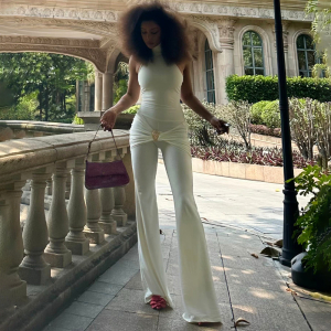 Summer Half Turtleneck Jumpsuit Backless Sleeveless Slim Fit Bodysuit