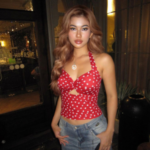Spring Summer Slim Fit Halter Cut out Strap Printing Camisole