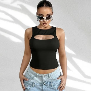 Summer Personality Chain Slim Fit Patchwork Sexy Cutout Round Neck T shirt Vest