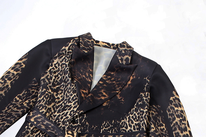 Autumn Winter Collared Print Leopard Print Long Casual Bandage Trench Coat 5 Autumn Winter Collared Print Leopard Print Long Casual Bandage Trench Coat - Image 5