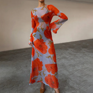 See Through Mesh Floral Print Lazy Casual Wild Dress