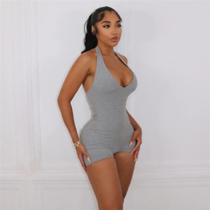 Summer Casual Low Collar Halter High Waist Tight Backless Romper