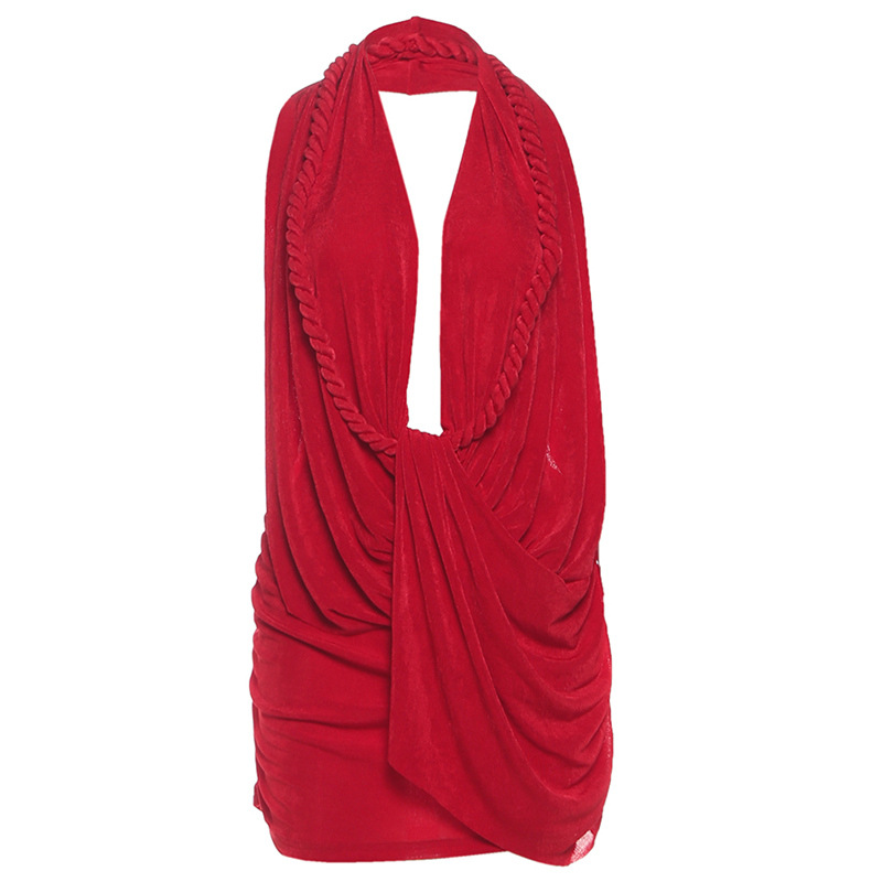 Autumn Winter Deep V Plunge Halter Backless Hip Solid Color Dress 5 Autumn Winter Deep V Plunge Halter Backless Hip Solid Color Dress - Image 5