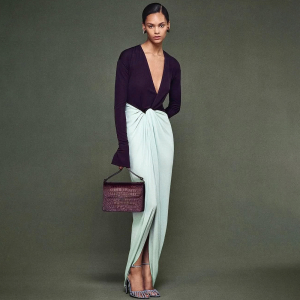 Autumn Winter Elegant Deep V Plunge Neck Long Sleeve Split Maxi Dress