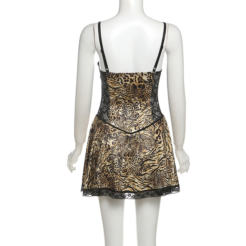 Autumn Winter Backless Slim Fit See through Lace Leopard Splicing Slip Dress 7 Autumn Winter Backless Slim Fit See Through Lace Leopard Splicing Slip Dress - Image 7
